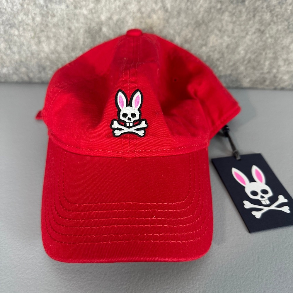 Psycho Bunny Cap Mens O/S Brilliant Red Core Sunbleached B6A815A1HT Embroidered